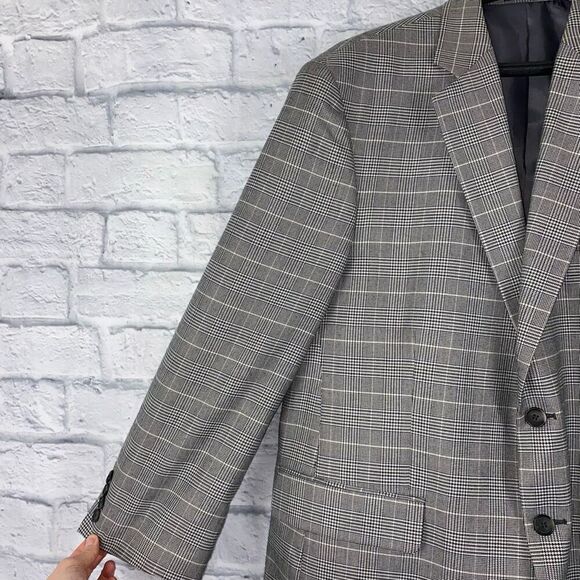Stafford essentials mens 44R black & white button plaid blazer - Picture 4 of 13